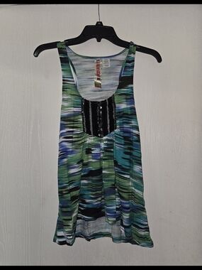 Fresh Brewed  Multicolor Striped Tank Top with Sequin Trim